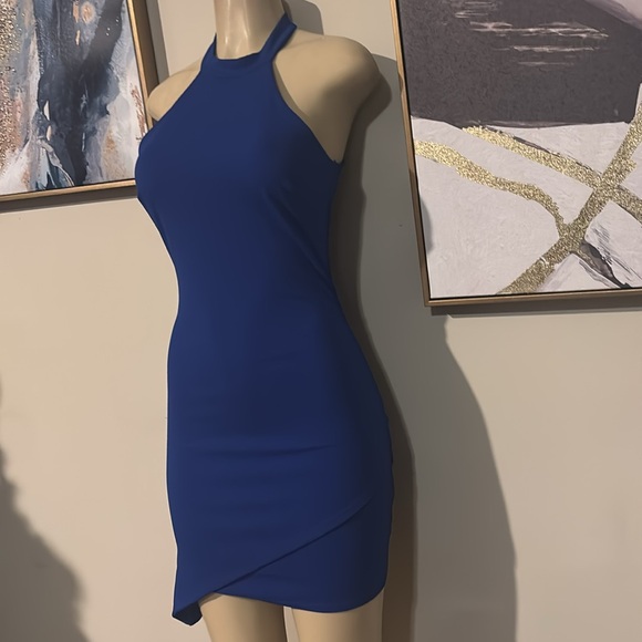 Lulus- You Can't Ruche Love Royal Blue Ruched Bodycon Halter Dress size XS - Picture 6 of 9
